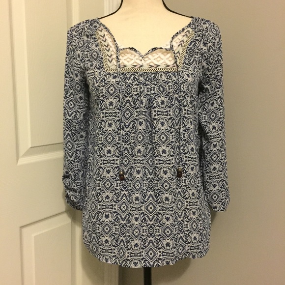 REWIND Boho Patterned 3/4 Sleeve Peasant Blouse - Picture 2 of 7